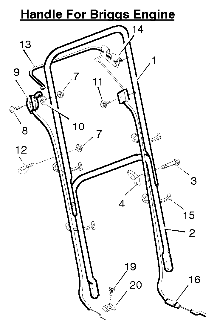 Handle Assembly Diagram and Parts List for 21666X19B 1996 Briggs and Stratton Lawn Mower